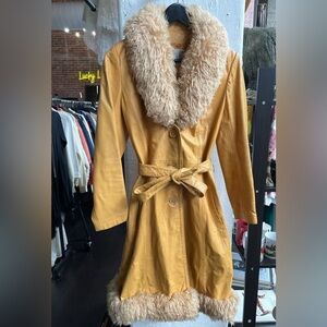 Women's Genuine Leather Coat with Lamb Fur Trim